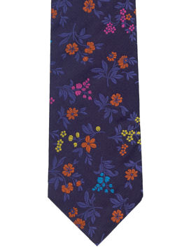 Orange, blue, Yellow & Purple Floral Pattern on Navy 